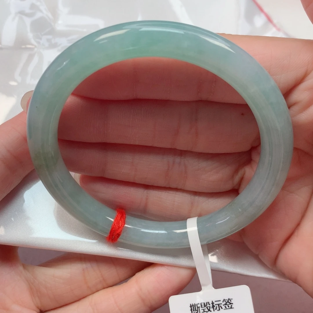 翡翠手镯未镶嵌55.9圆条 晴蓝底 完整度高推荐