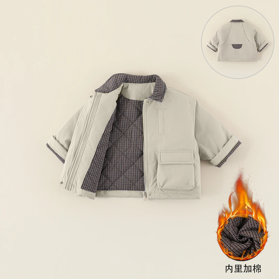 【现货】儿童棉服冬季新款男童外套韩版翻领口袋保暖夹棉外套AW059