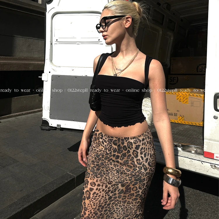 0122stepll 锁骨绝杀 宽肩吊带背心法式黑色外穿修身时尚无袖上衣