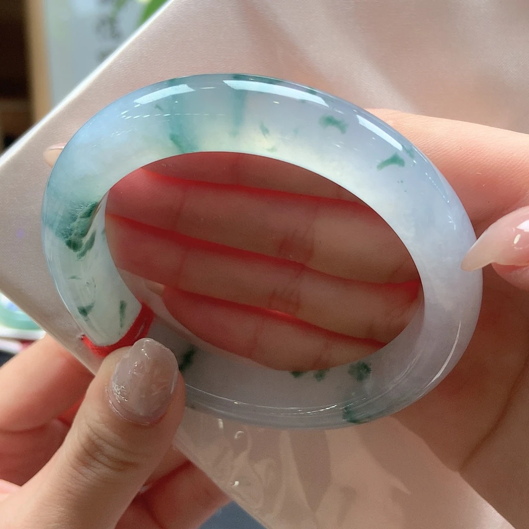 翡翠未镶嵌手镯冰飘花淡雅38号