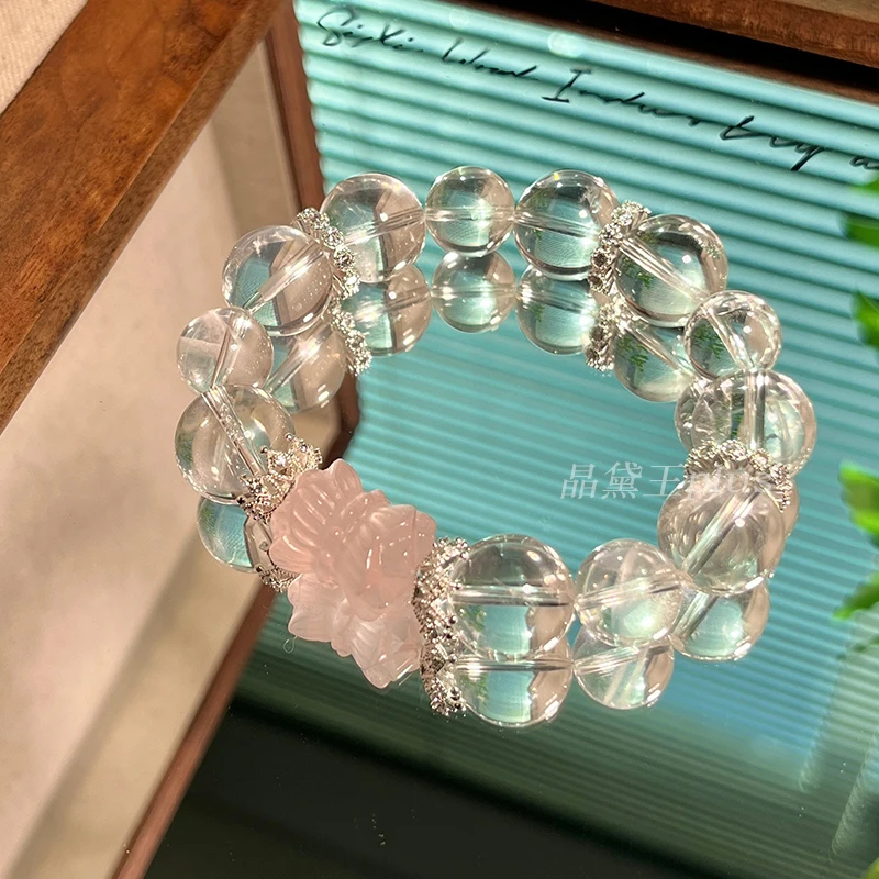 【静心】14m白水晶+粉色圆筒原创设计天然水晶Y41