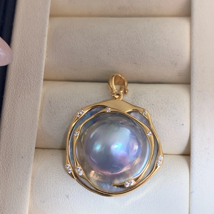 银S925镶嵌颈饰拼合珍珠（马贝珠）