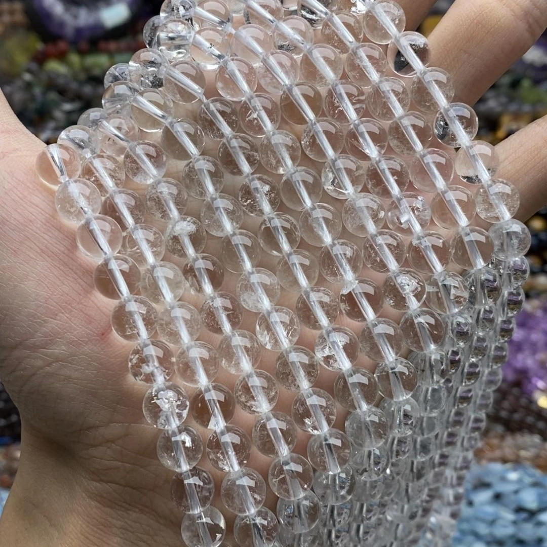 玛瑙/玉髓未镶嵌珠宝半成品一条天然8.5mm白水晶圆珠