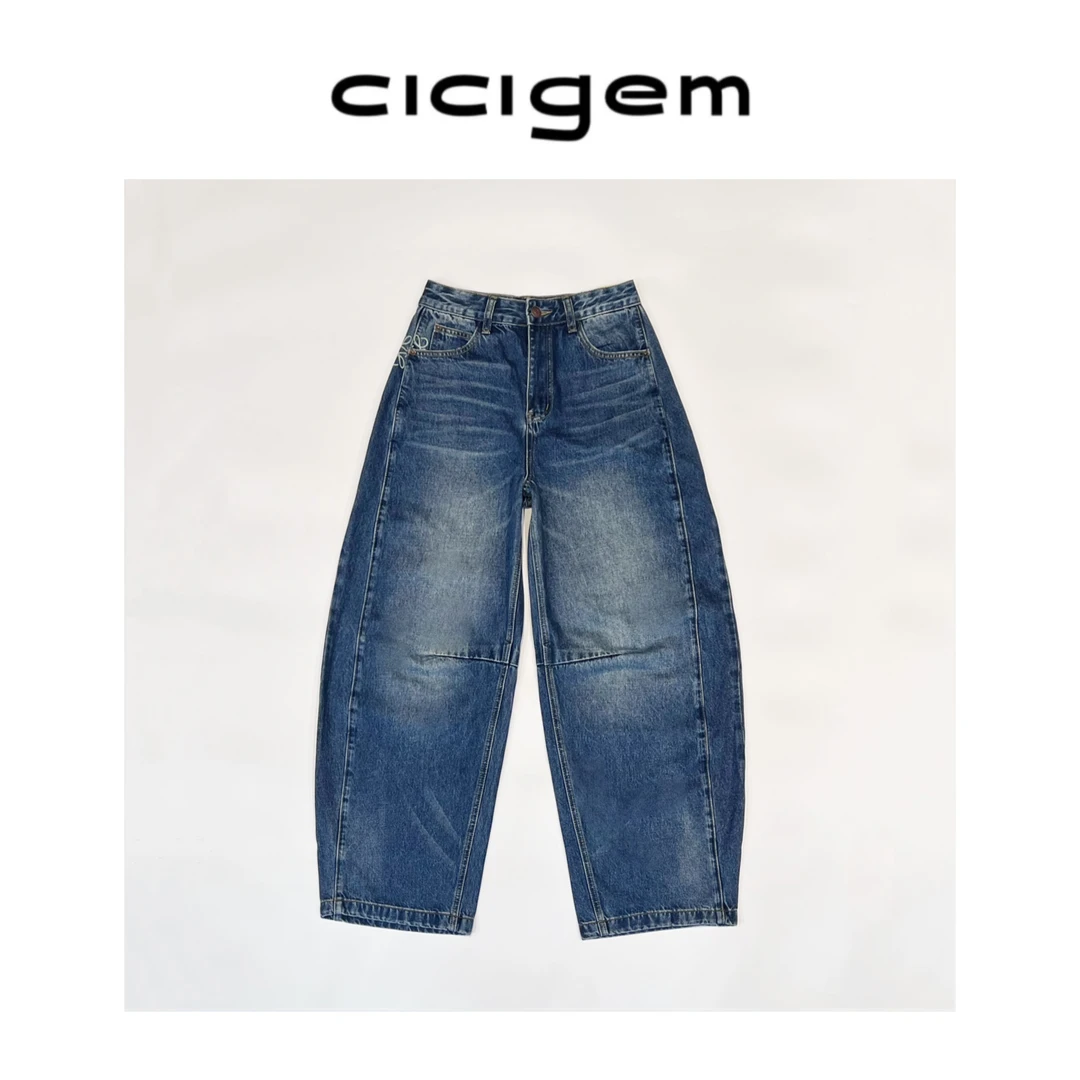CC~【都市信件】美式街头复古时尚百搭休闲宽松弯刀裤牛仔长裤秋款