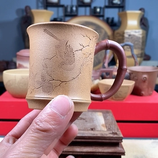 紫砂茶杯紫砂竹把杯微瑕