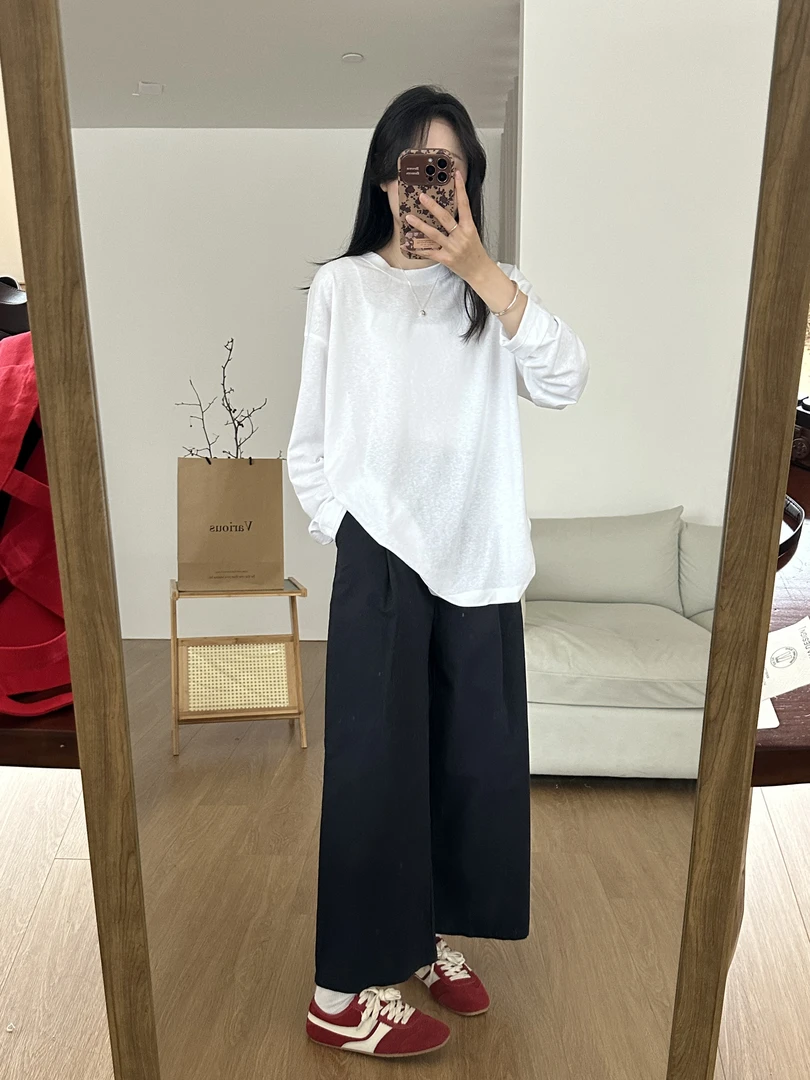 J-2012#韩系ins极简风圆领简约百搭宽松长袖T恤