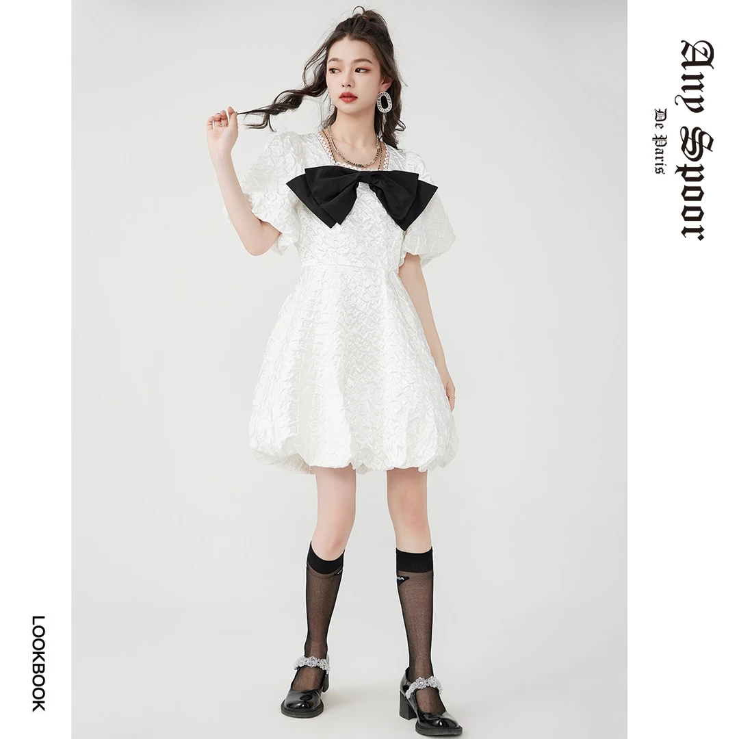 【ANY SPOOR】时尚设计师新款短袖做旧压褶连衣裙60689