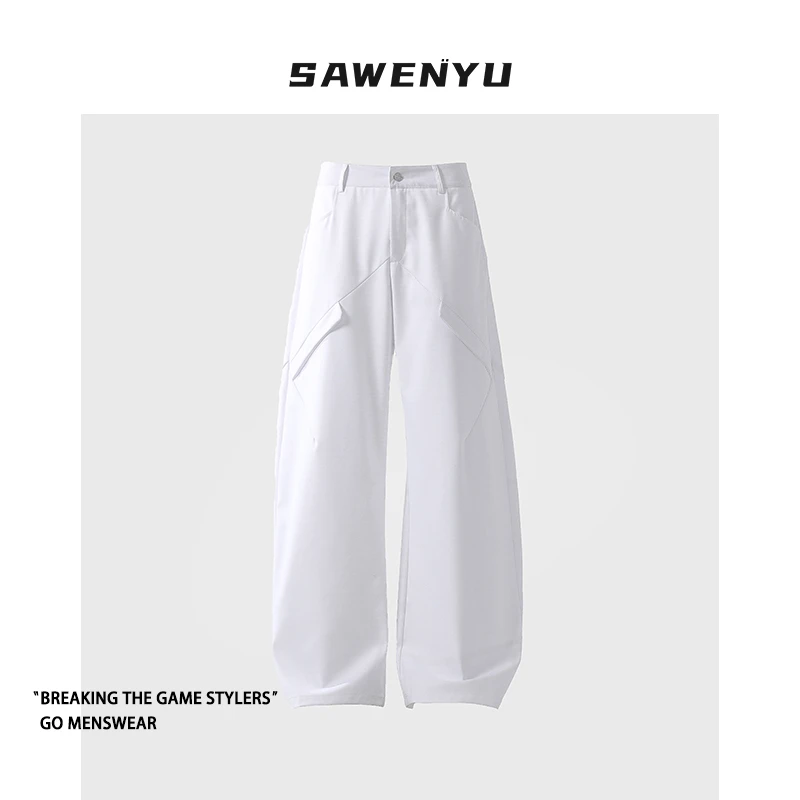 SAWENYU 美式解构设计感阔腿弯刀西裤春季新款宽松直筒垂感休闲裤