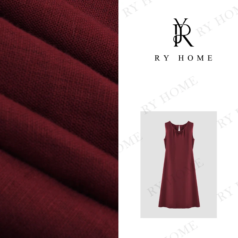 【容雨RYHOME】“半月溪”麻＋夏季后背镂空背心连衣裙24L1303