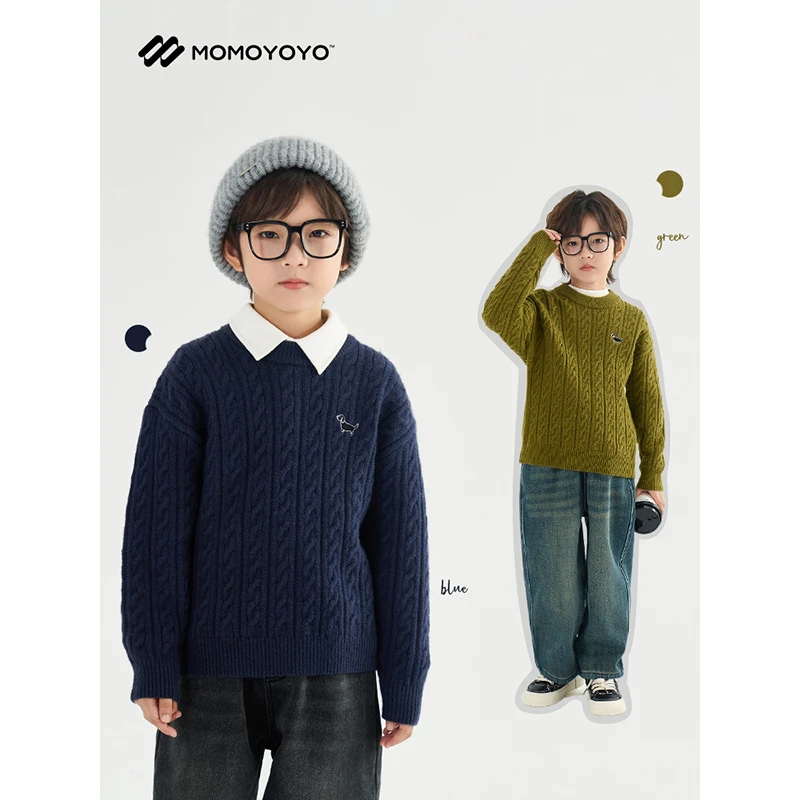 【麻花狗】儿童秋冬款圆领麻花毛衣男童学院风针织衫6961D