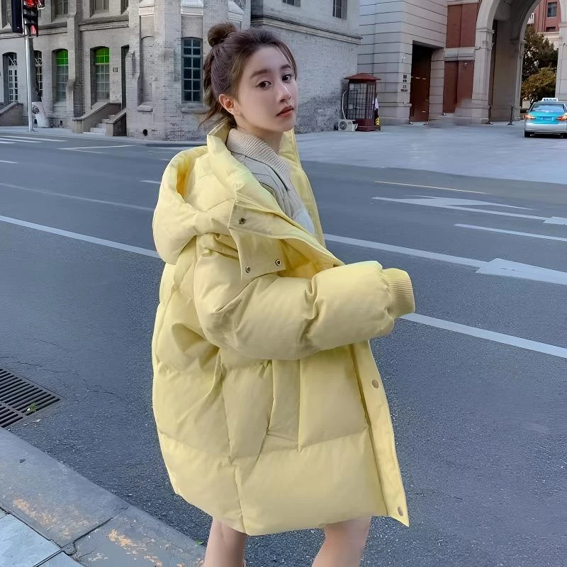 奶黄色纯色高级感棉服女2025年冬季新款潮加厚面包服棉袄外套