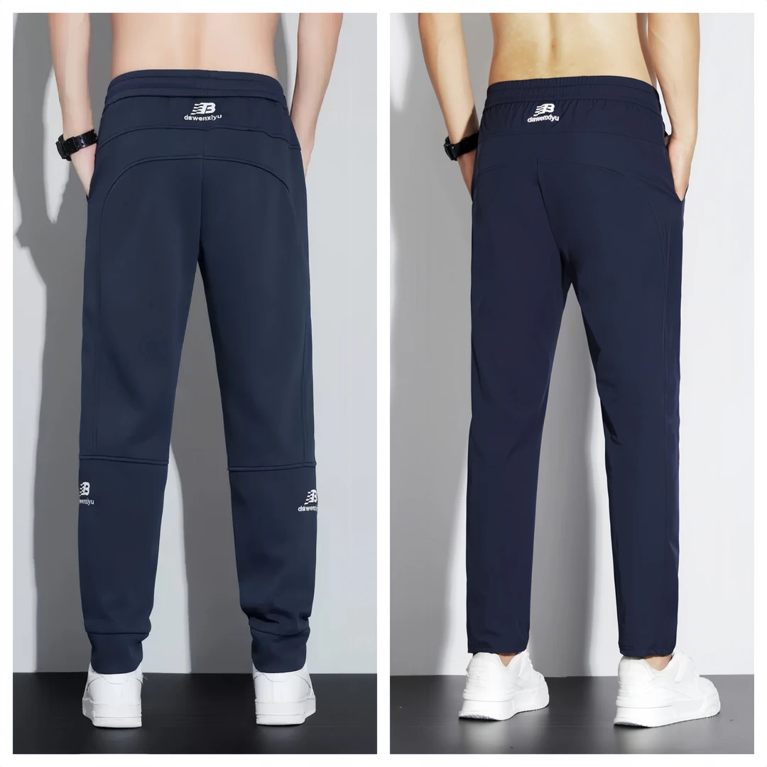 云感丝男士夏季冰丝裤子高弹薄款宽松高级束脚百搭男士休闲裤