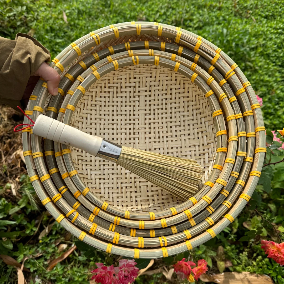 手工竹编镂空五件套水果篮沥水篮