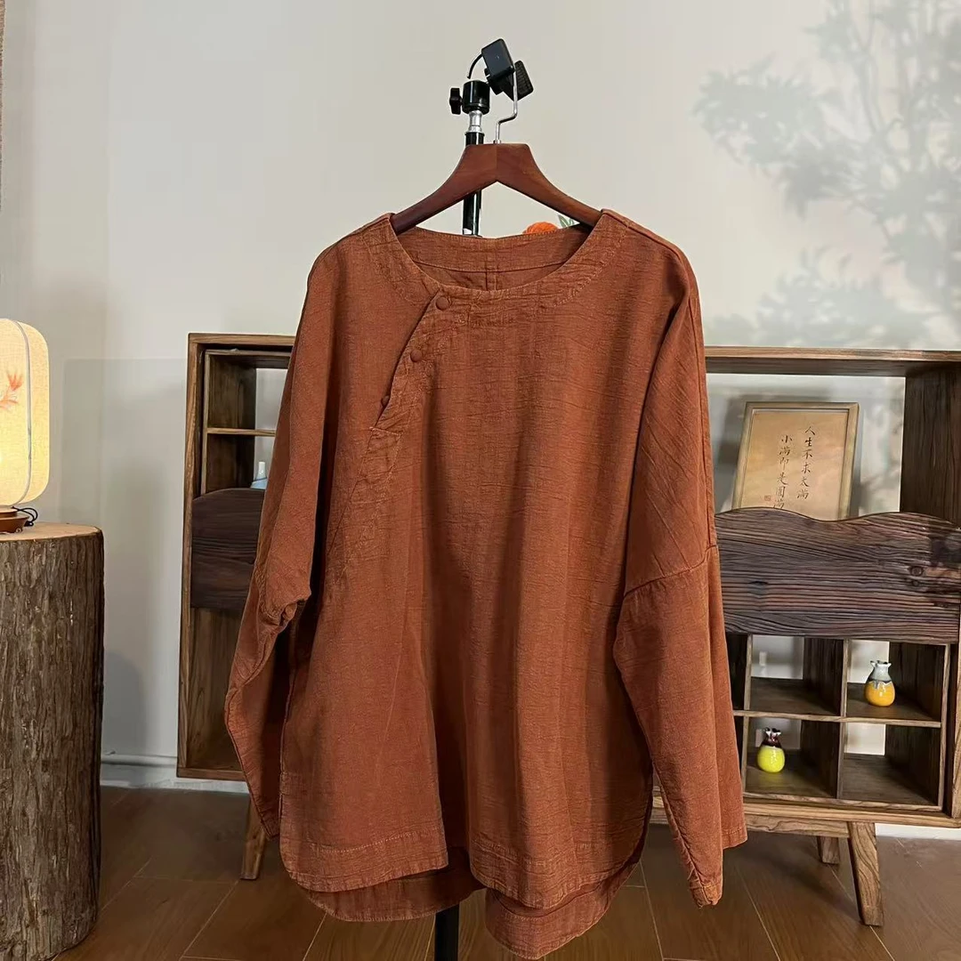 【大梅子推荐】设计款亚麻斜襟上衣X5905