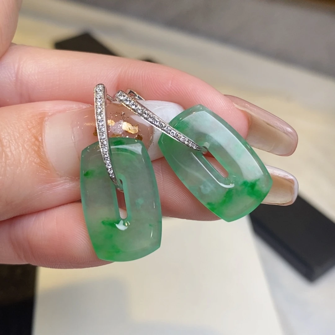 翡翠耳饰18K金镶嵌福贝