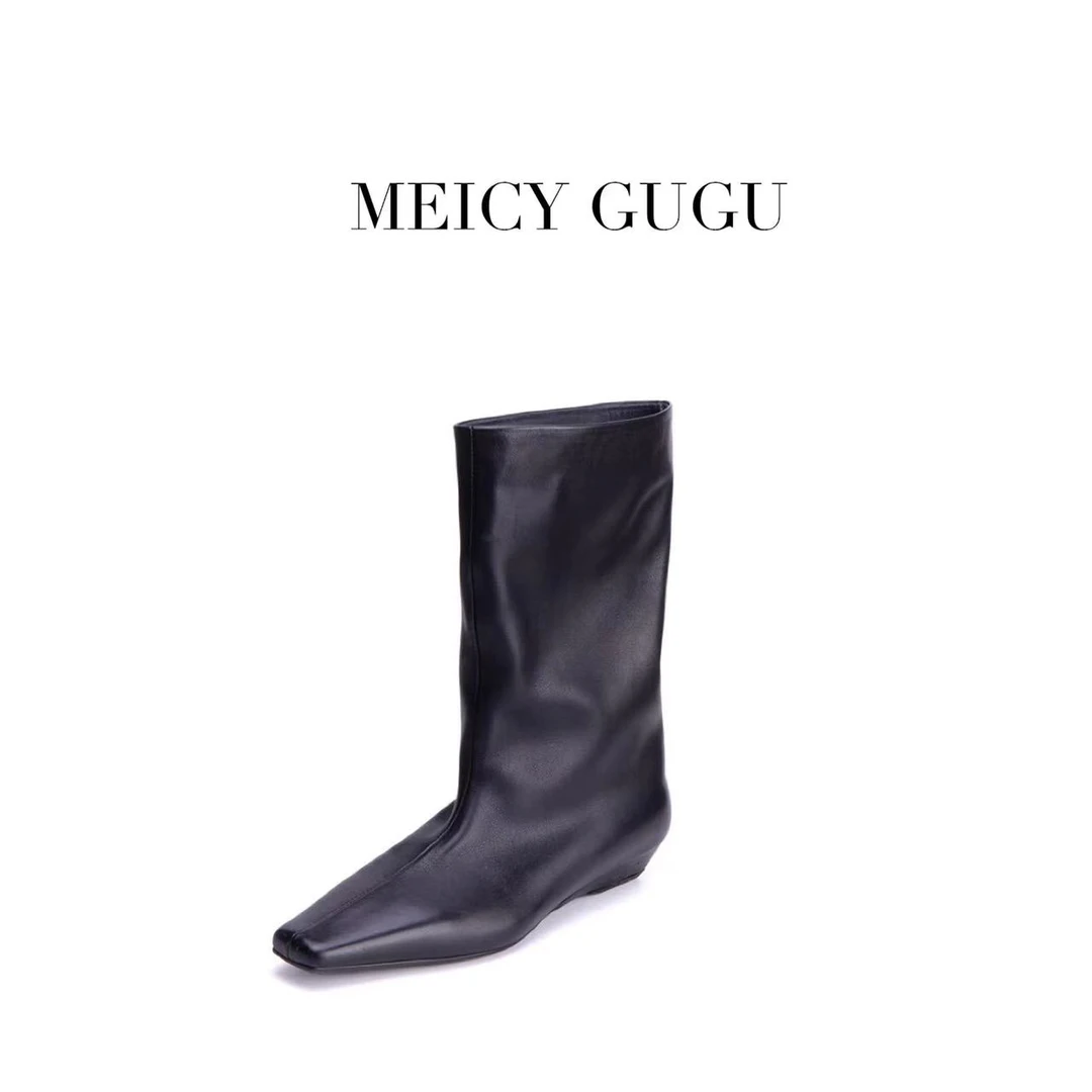 MEICY GUGU.复古胎牛皮宽筒短靴24717