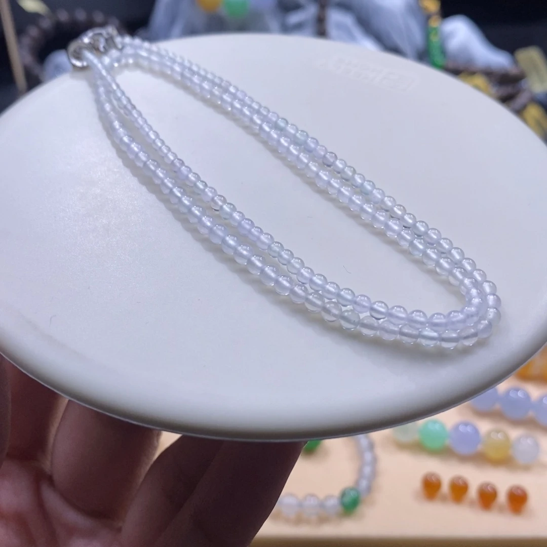 翡翠未镶嵌颈饰高冰小米珠项链