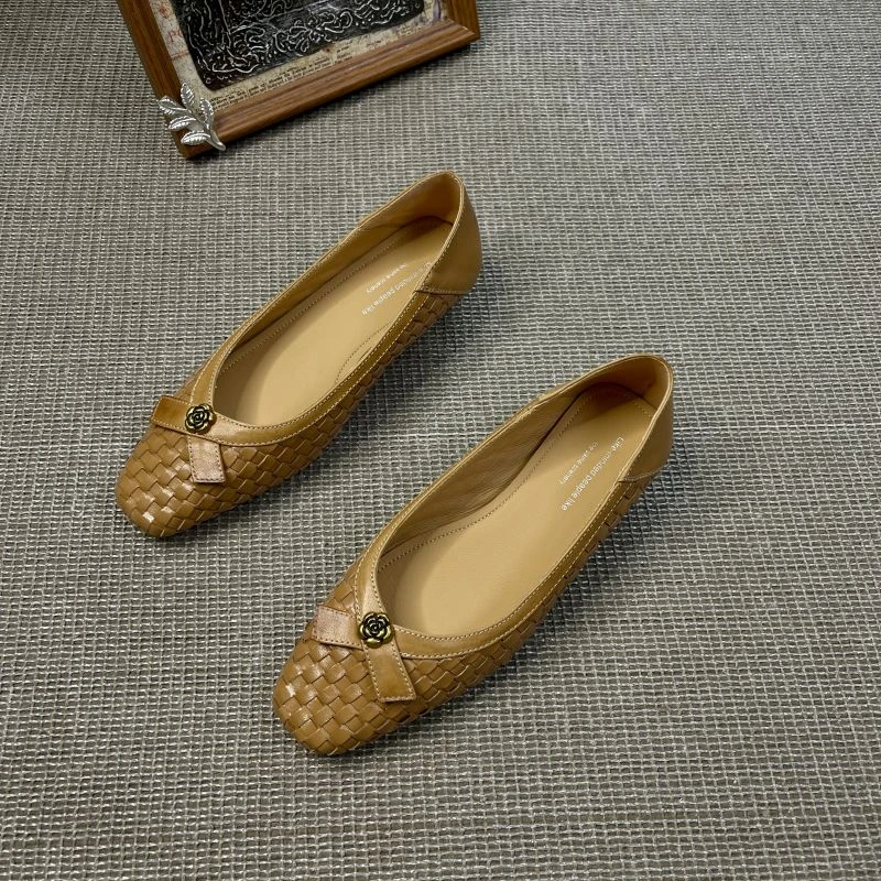 花思宇~2.5cm 编织面料水洗牛皮单鞋 浅口单鞋女牛皮春秋时尚单鞋