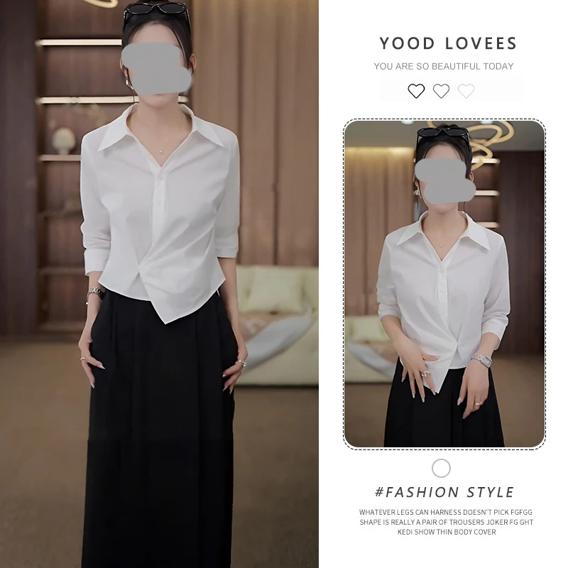 法式独特洋气减龄不规则设计感中袖衬衫女2025夏季高级感衬衣上衣