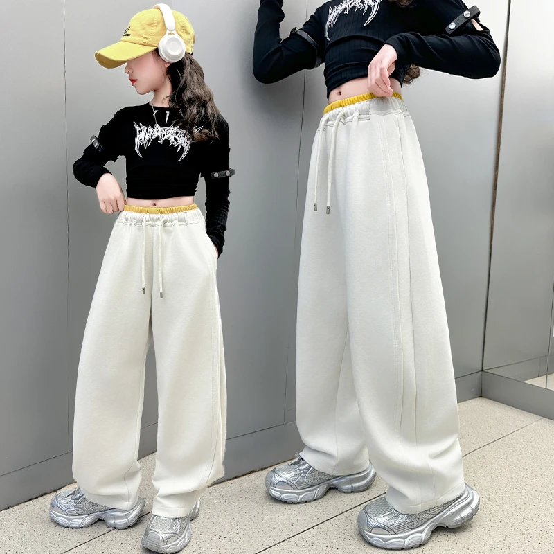 女童裤子春装2025新款大儿童春秋季大码洋气运动休闲直筒阔腿卫裤