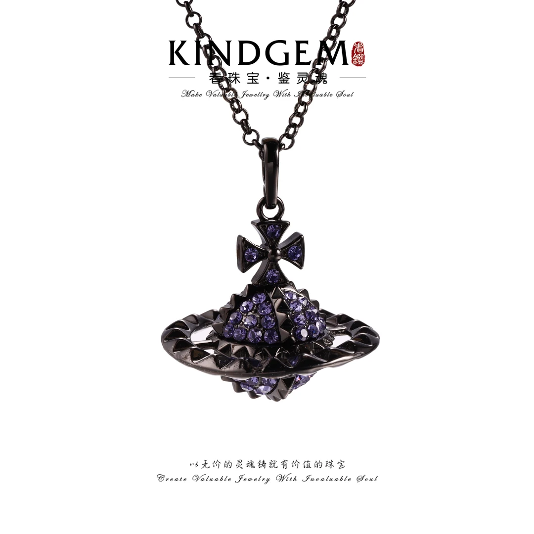 铜合金锆石项链 紫色星球时尚个性百搭项链（大号）（70cm）C-33469