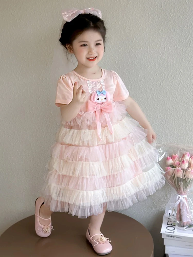 2025夏装新款女童美乐蒂粉色公主裙➕头纱