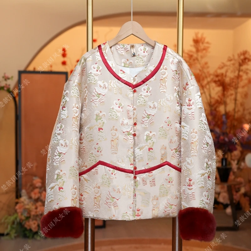 【舞狮】2025新款新中式上衣女装加棉加厚宽松国风气质提花外套
