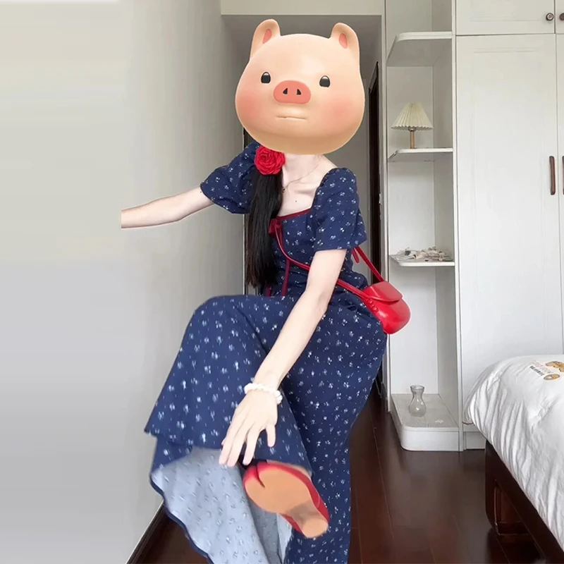 法式方领碎花连衣裙子女夏季高级感海边度假收腰长裙4733