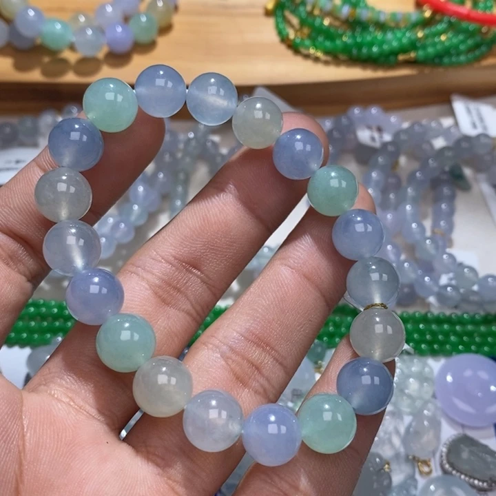 翡翠未镶嵌手链马卡龙多宝手串