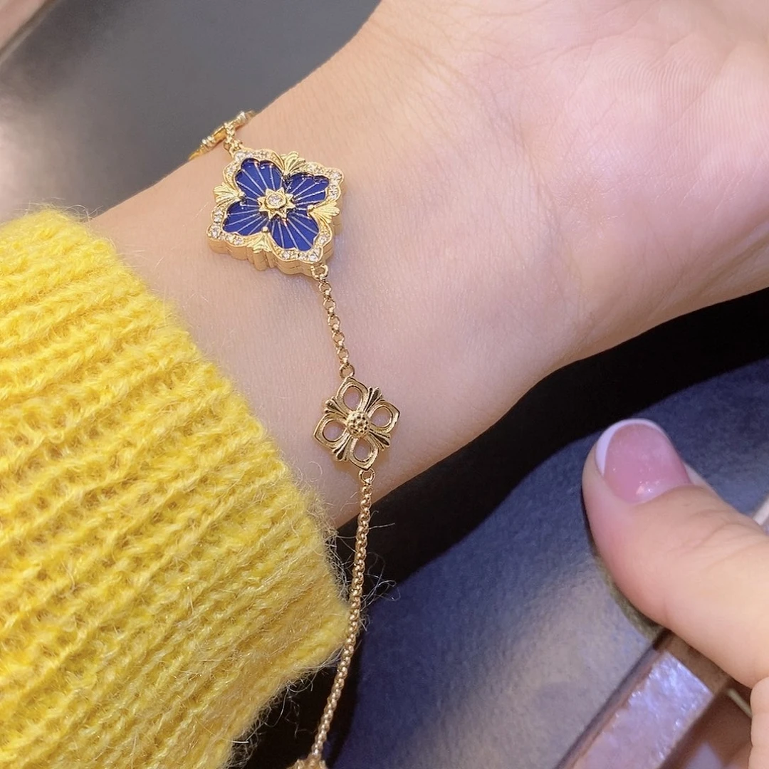 钻石18K金镶嵌手链蓝珐琅k黄
