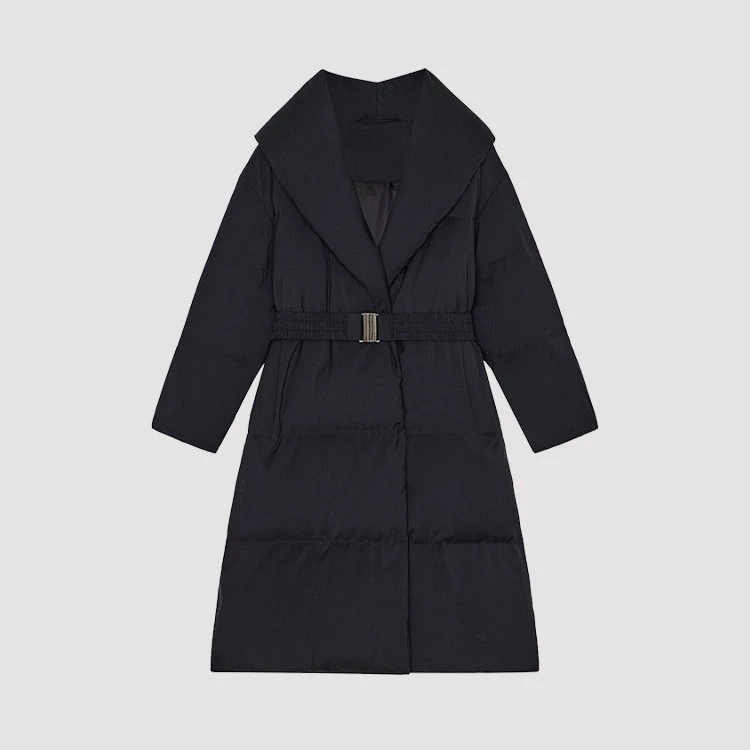 JUNJJ【女主人设】鹅绒服秋冬围裹式羊毛混纺平纹布长款保暖羽绒服