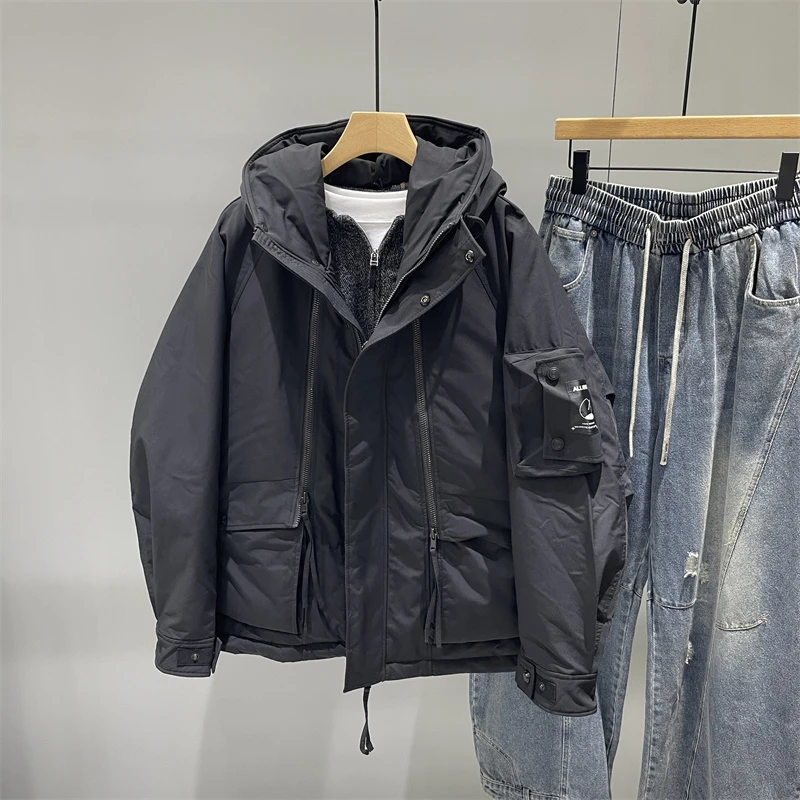 美式重磅防风硬壳冲锋衣工装羽绒服男士冬季新款加厚宽松保暖外套