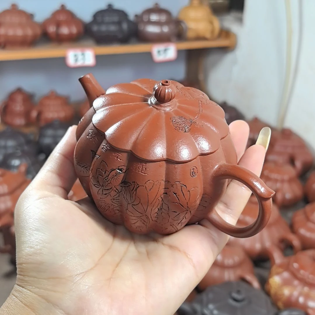 茶壶紫砂朱泥筋纹.170cc