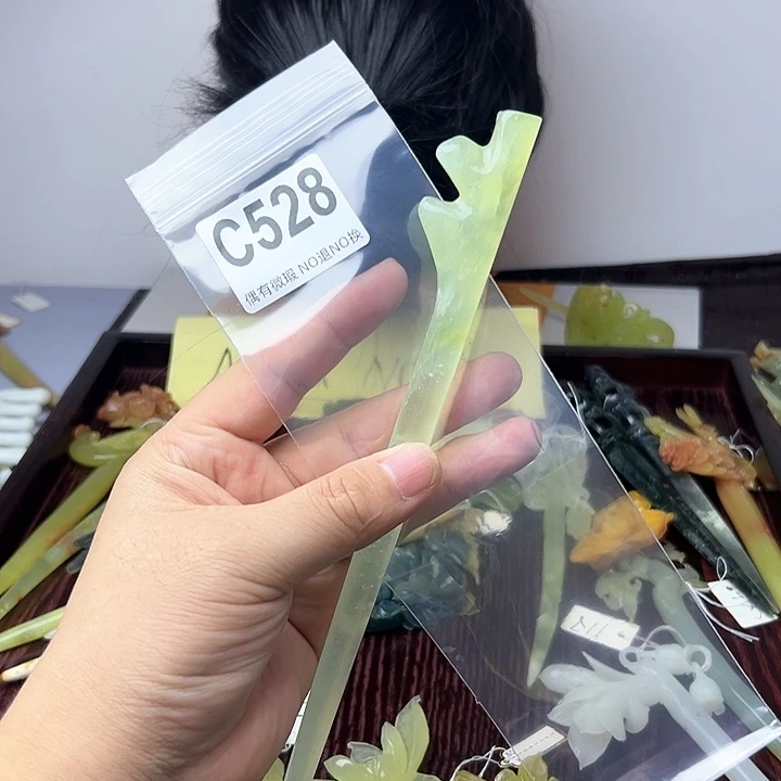 蛇纹石玉发饰合金O****_