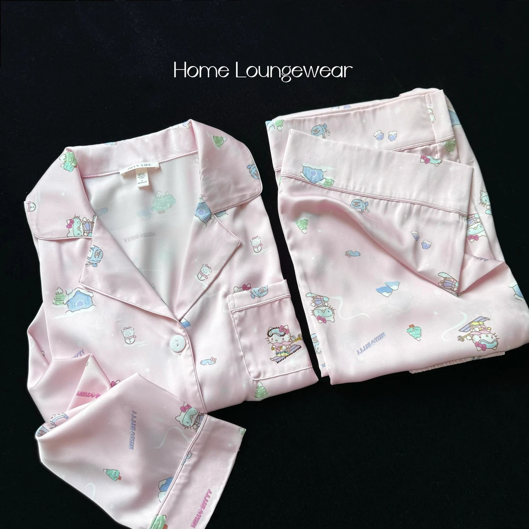 【Kitty】小红书推荐春秋冰丝睡衣女烫钻可爱薄款外穿高级家居服