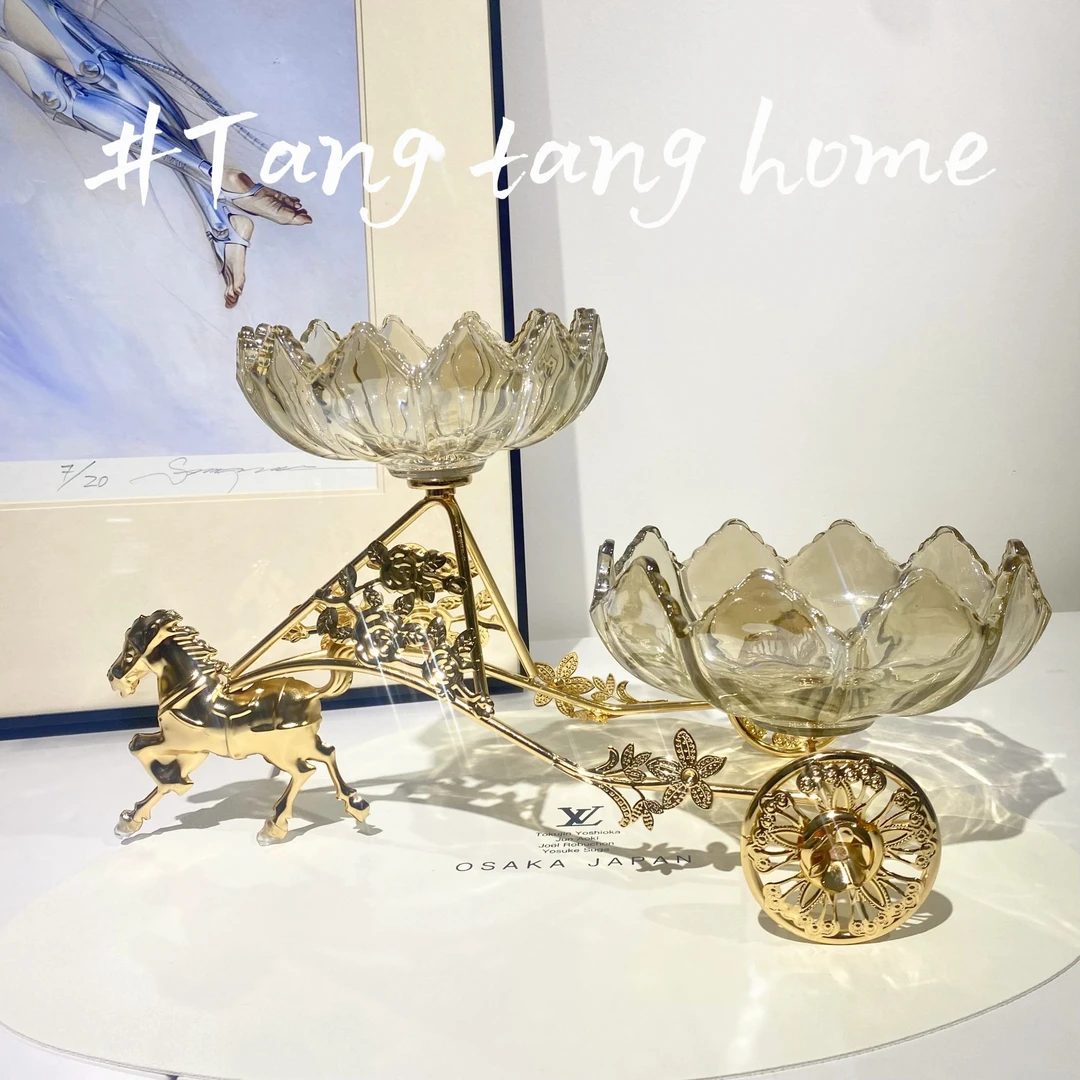 轻奢马车玻璃果盘干果盘糖果盒收纳盘家居客厅茶几餐桌摆件