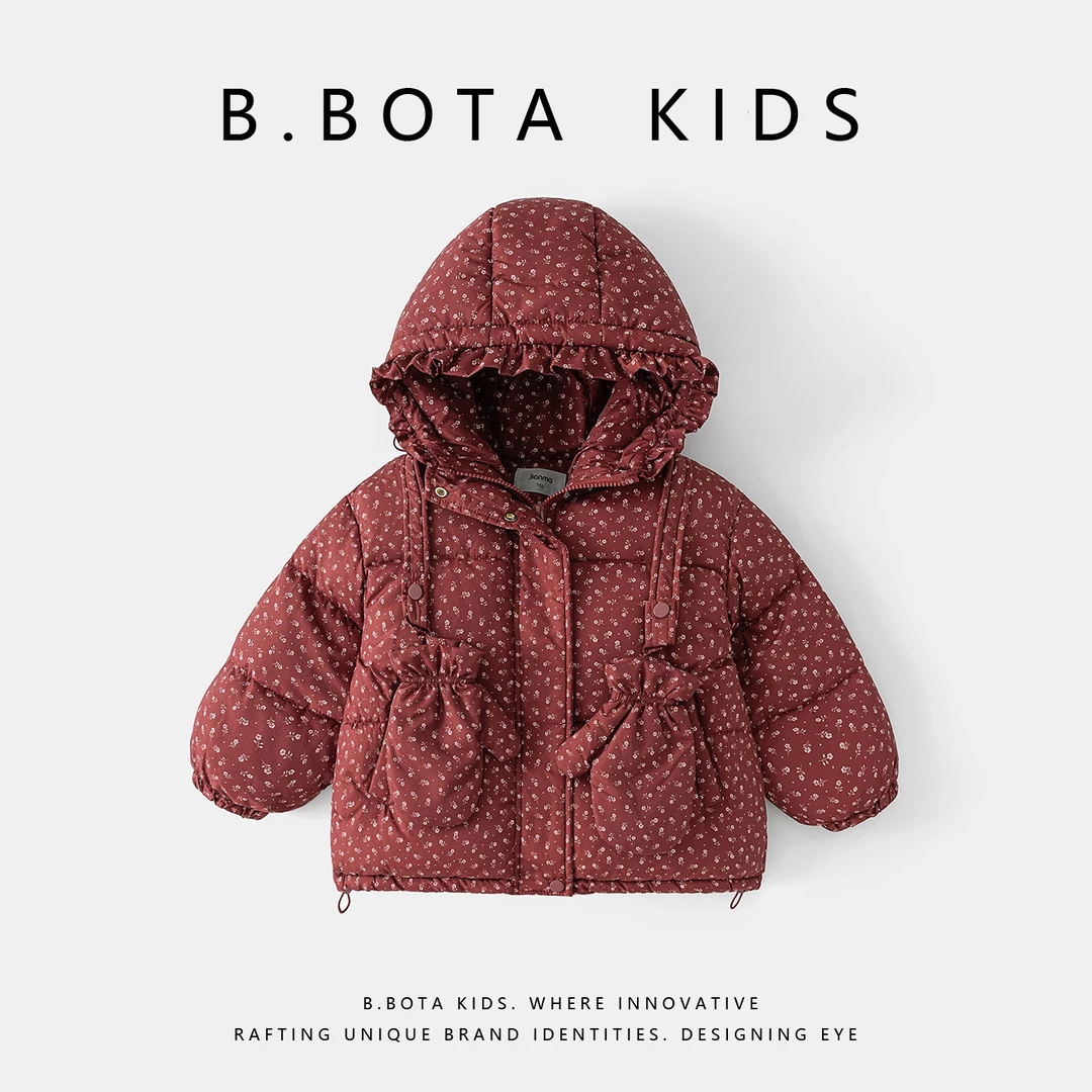 2025冬款儿童碎花戴手套连帽棉服-26725