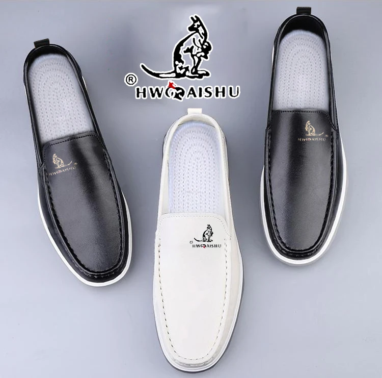 透气男士户外防滑小白鞋休闲休闲男鞋春季新款软底懒人皮鞋套脚