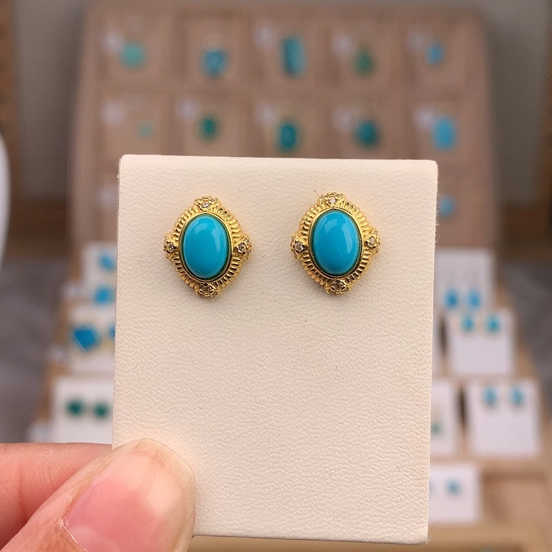 绿松石银S925镶嵌耳饰