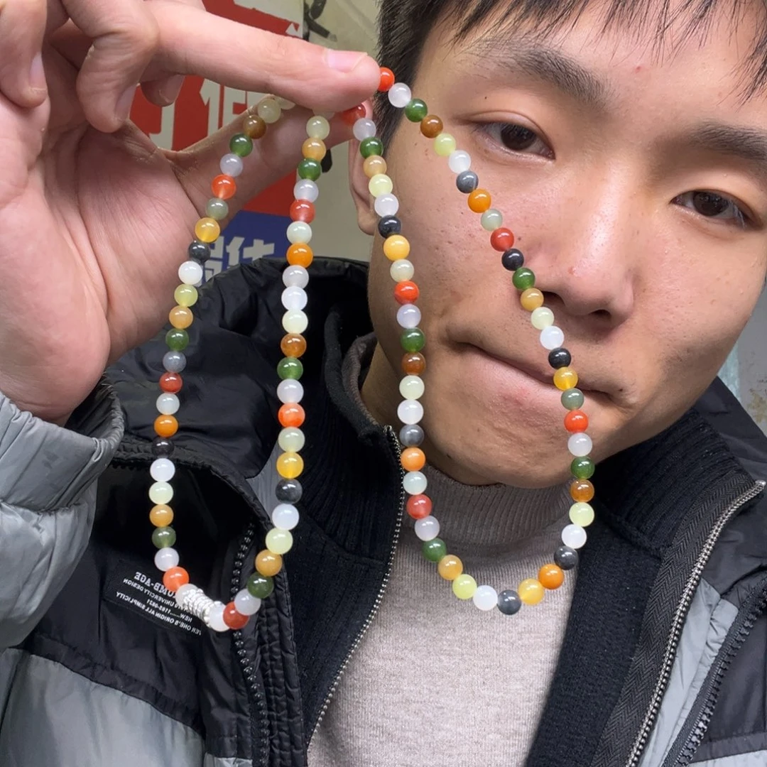 和田玉颈饰未镶嵌多样性彩虹链子卡6货头马卡龙