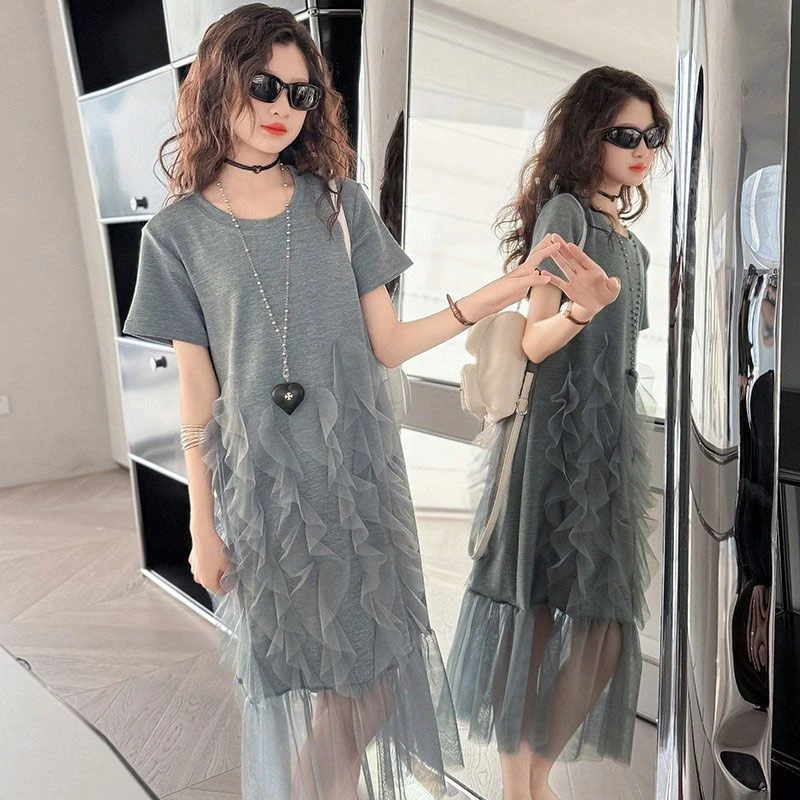 女童拼接连衣裙夏季2025年新款中大童韩范裙子洋气时髦夏款连衣裙