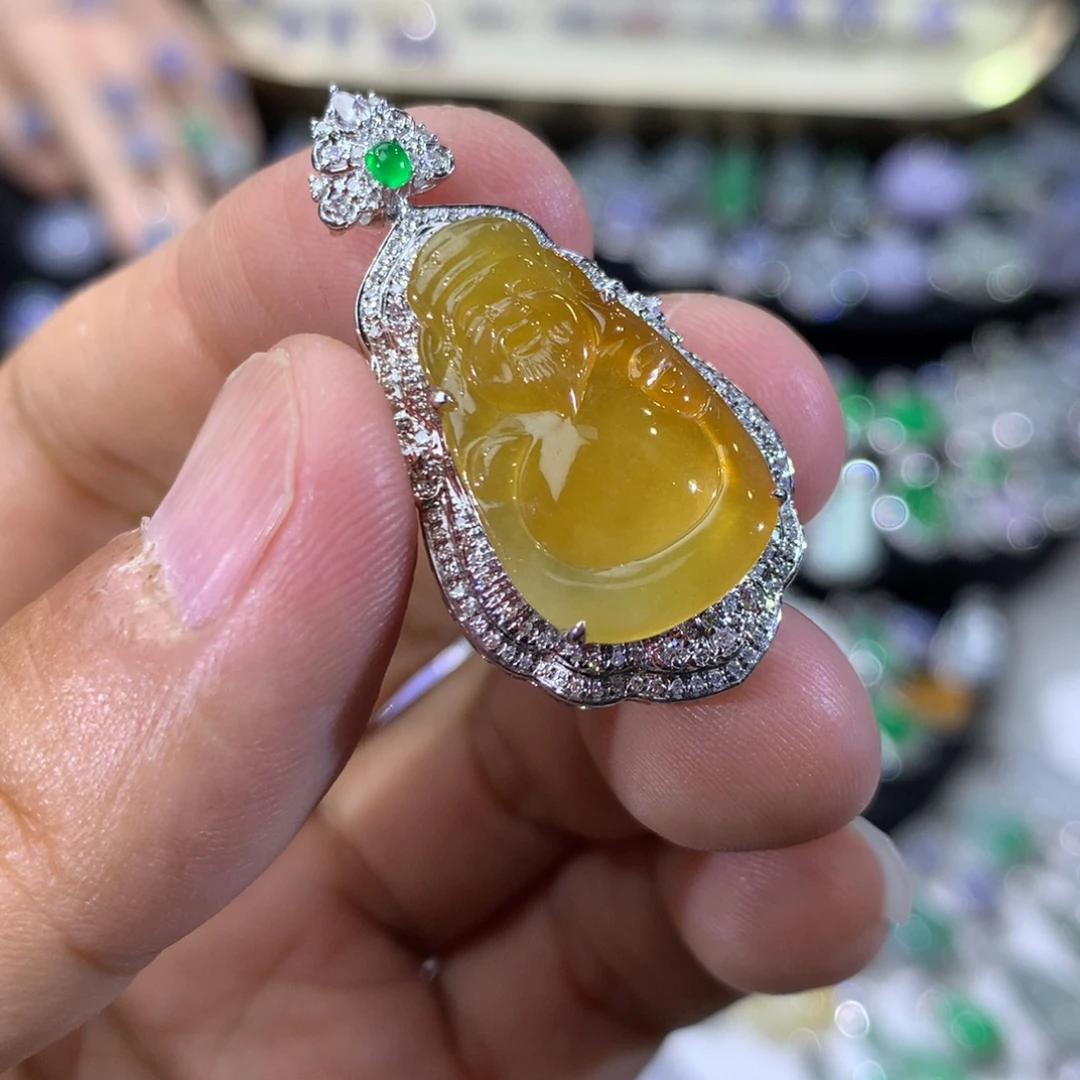 翡翠18K金镶嵌吊坠(不含链)