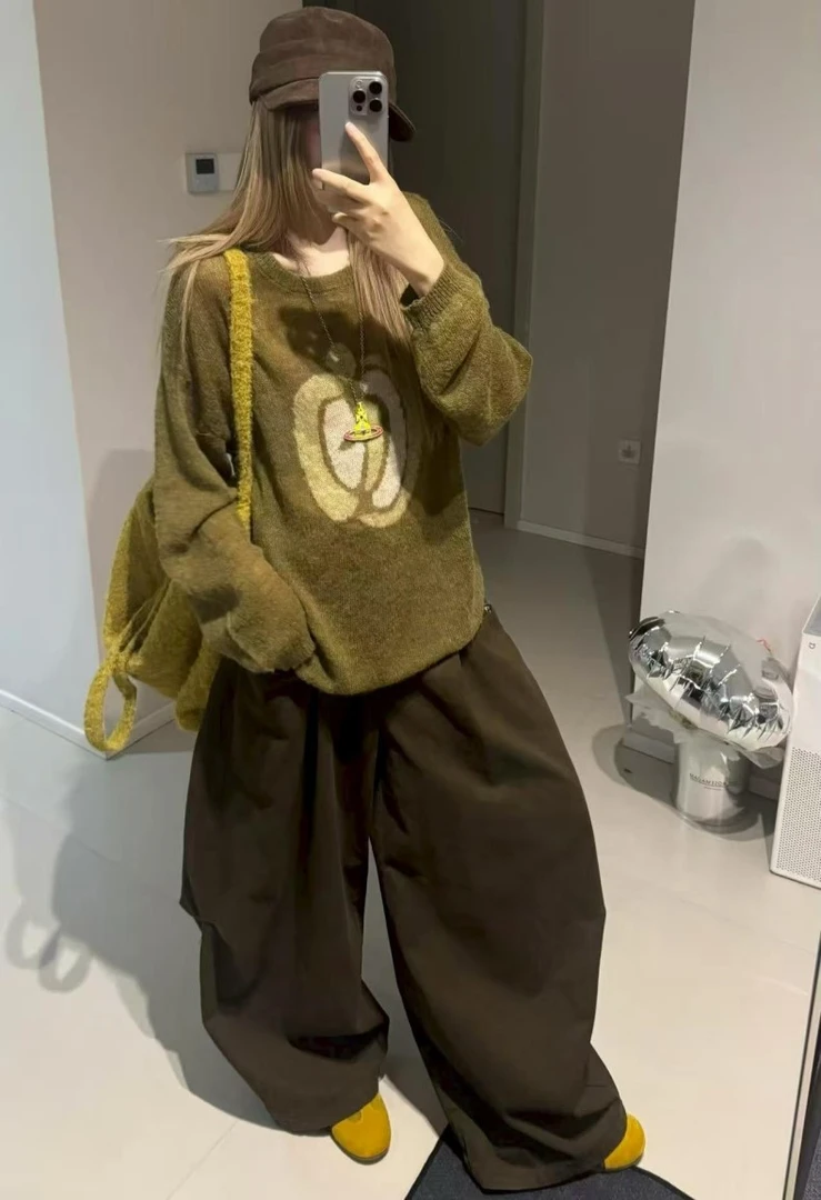 复古撞色微镂空针织衫女早秋别致系带薄款毛衣百搭休闲外搭2286