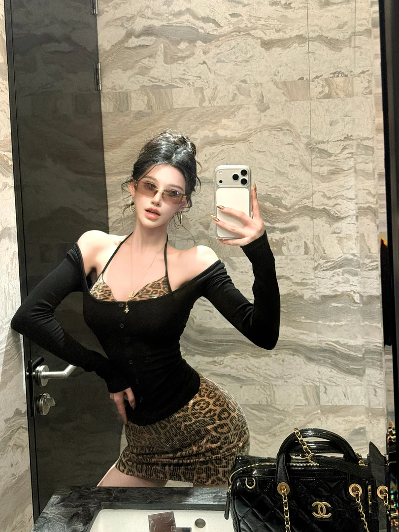 设计感韩式搭配一整套冬装女2026春季新款针织上衣半身裙豹纹套装