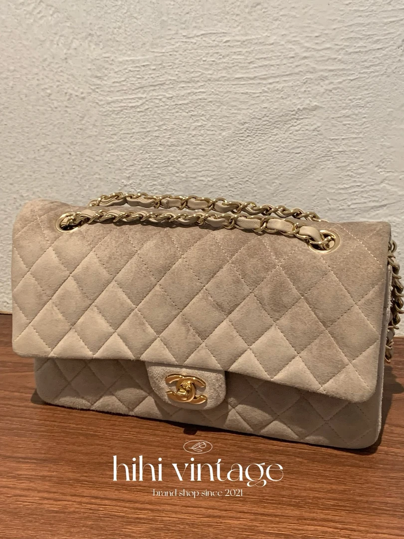 99新 Chanel/香奈儿 23P深灰色麂皮金扣中号CF/13993864JL
