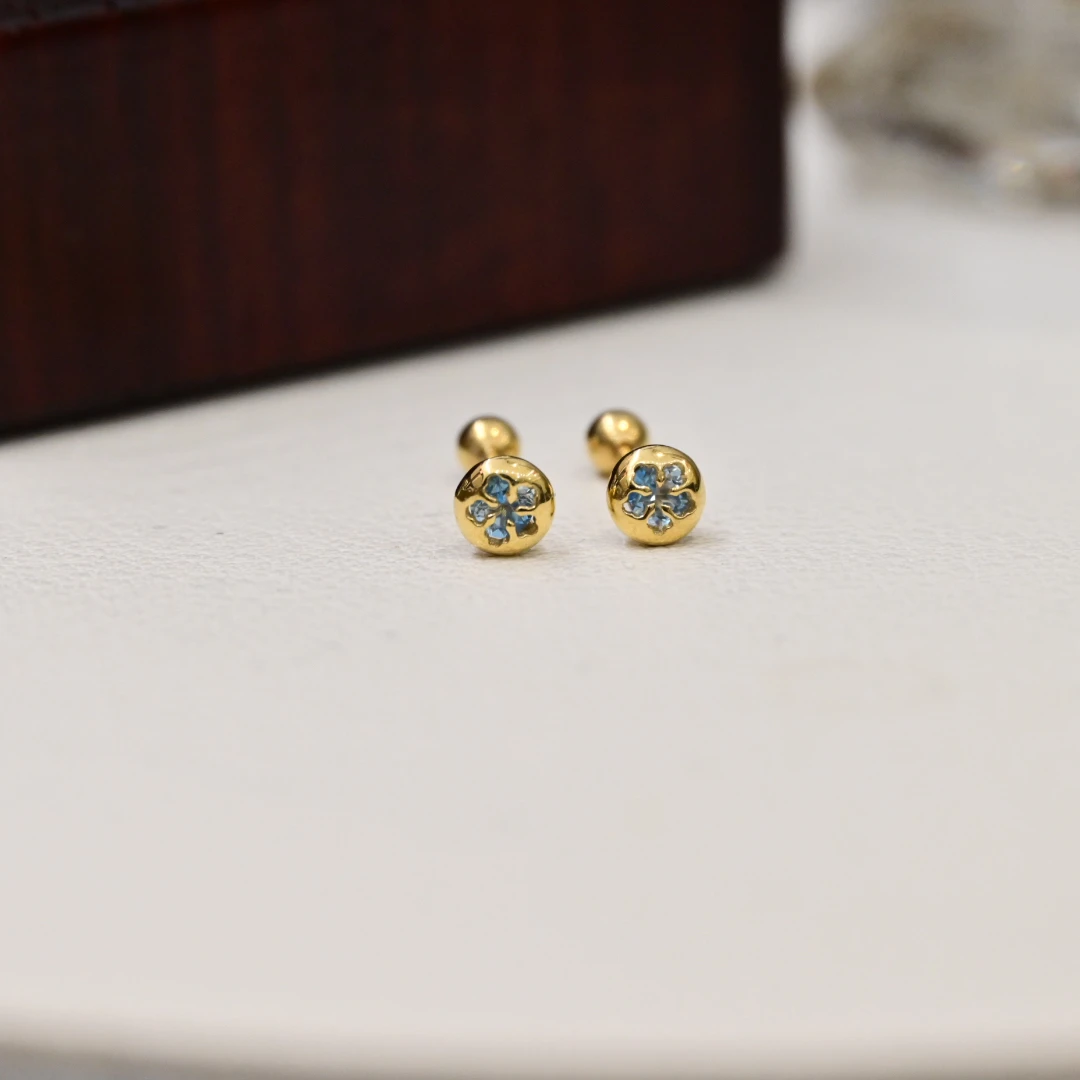 【JSZ】18k金雪花耳钉，精致又百搭，睡觉不用摘的小耳钉