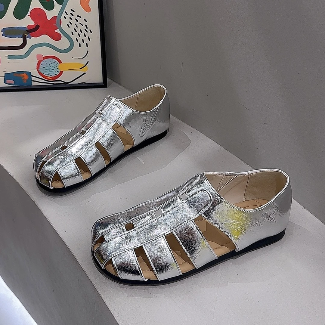 编织镂空罗马凉鞋女2025新款配裙子软底软面不累脚一脚蹬平底单鞋