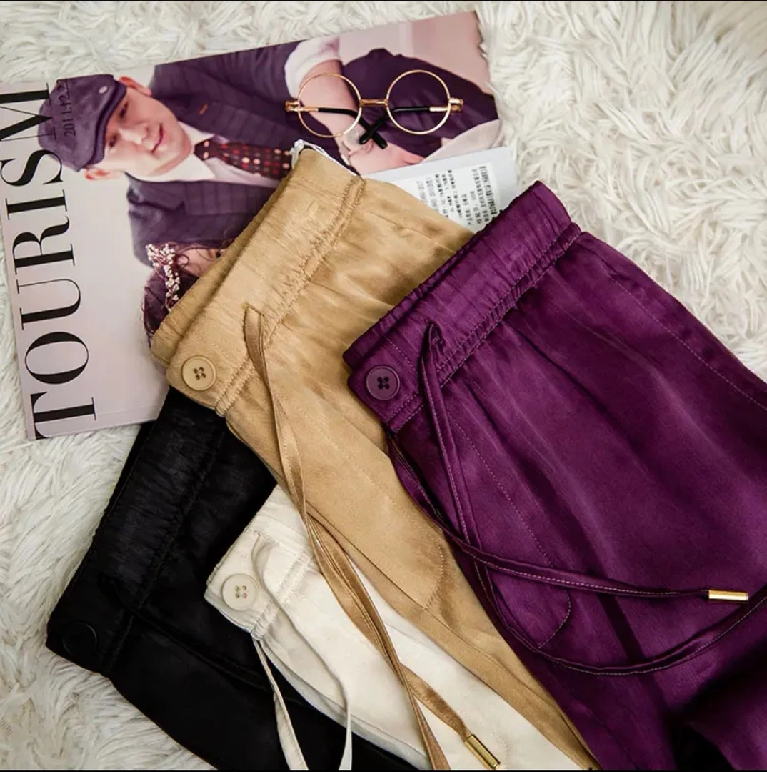 【云朵空调防晒裤】薄款铜氨丝桑蚕丝时尚窄版直筒裤高腰显瘦梧桐裤