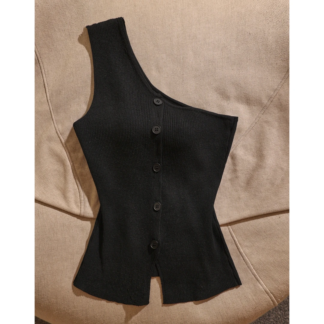 小众黑色新款斜肩气质显瘦气质纯色性感内搭辣妹纯欲背心女上衣