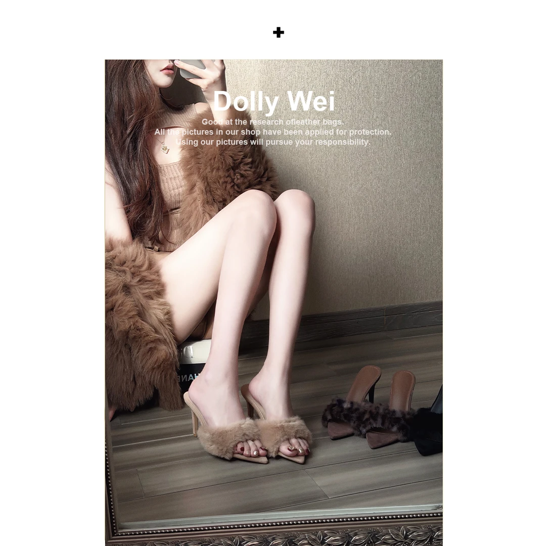 【Dolly Wei】细跟毛拖高跟鞋女外穿秋冬尖头绝美细跟高跟鞋女